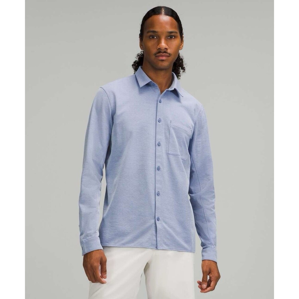 Lululemon Commission Shirt Mens Large Blue Long Sleeve Button Pocket Office Prep